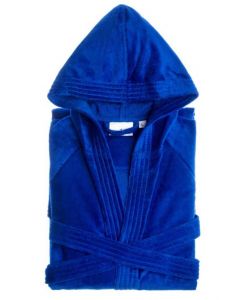 Velours badjas met capuchon kleur Kobalt  Blauw