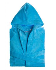Velours badjas met capuchon kleur Aqua Blauw