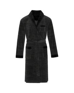 Dunne stretch Velours badjas gemeleerde  kleur donker grijs met zwart, Alberto,  Vossen 