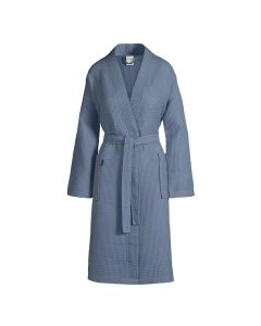 Zomer badjas Biarritz kleur midden blauw 100% wafel katoen  Van Dijck