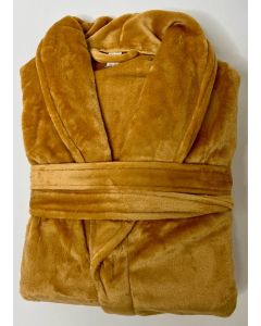 Super zachte badjas in de kleur goud, okergeel fleece badjas,  SPECIALE PRIJS