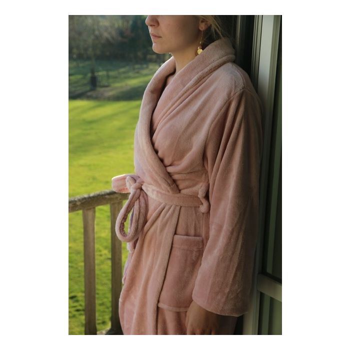 capaciteit slang ten tweede Super zachte badjas in de kleur Poeder, zacht rose fleece badjas, SPECIALE  PRIJS