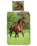 Dekbedovertrek Paard bruin  140x200/220 incl sloop 60x70 